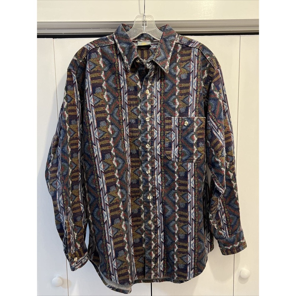 VTG Ozark Wilderness Outfitters Men's Sz L Aztec Western Geometric Flannel Shirt